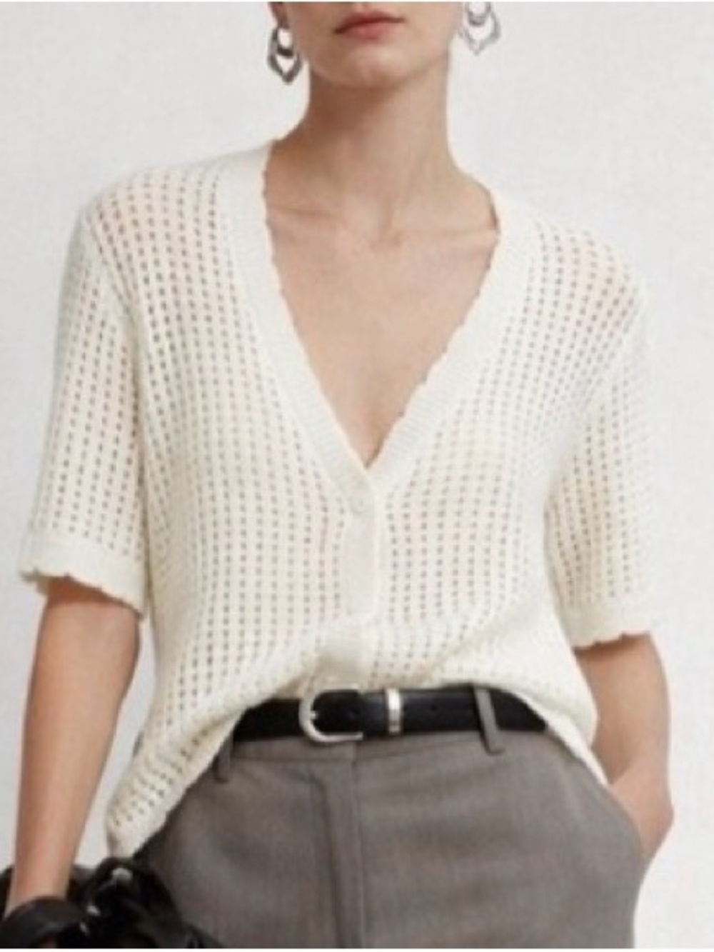 Princess Polly Cream Open-Weave Short Sleeve Cardigan